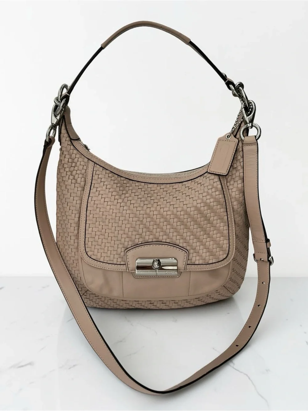 RARE Coach Kristin Woven Leather Hobo Bag Tuberose Blush Pink 19314 w/ Hangtag